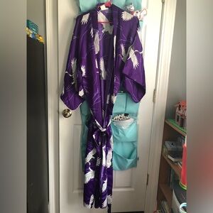 Purple Kimono Robe with The Red-Crowned Crane  Design Made in Japan